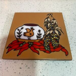Southwestern Ceramic Tile Trivet with Chili Peppers